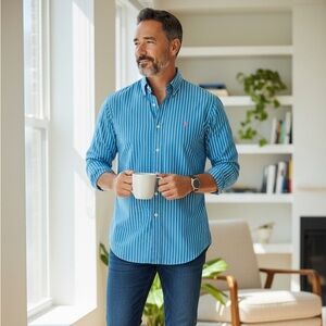 Ralph Lauren Small Blue and White Stripe Pink Iconic Oxford Button Down Shirt P3